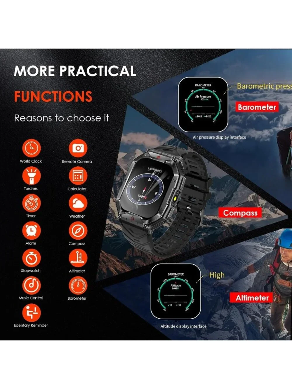 Black Waterproof Sports Fitness Tracker Smartwatch with Full Touch Display